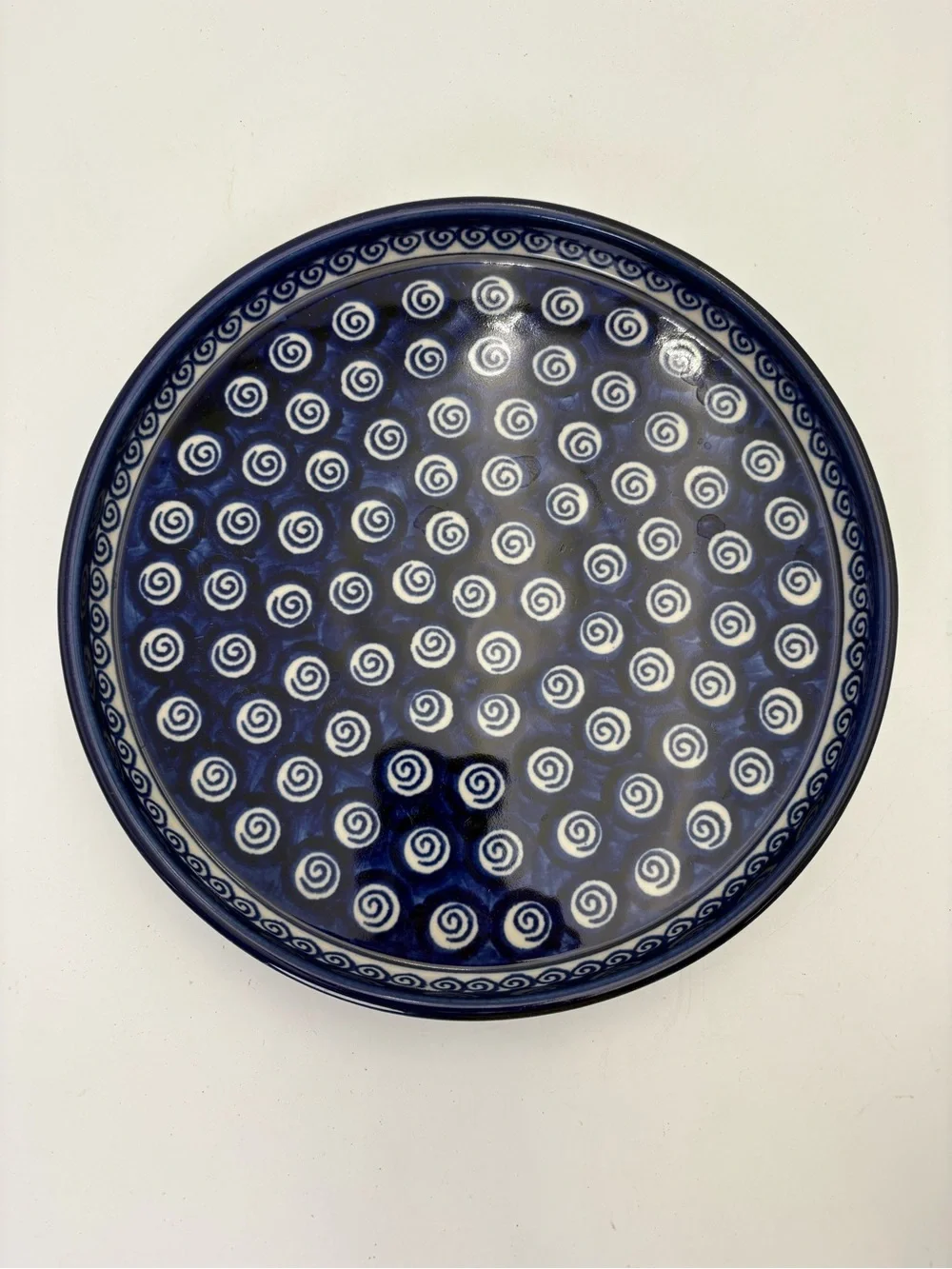 Vintage Polish Pottery Hand-Painted Ceramic Apple Baking Dish with Round Tray